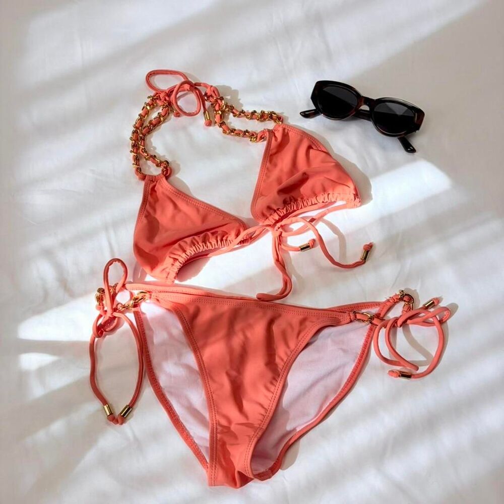 plunge | size s | coral orange bikini set